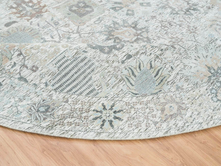 14'0" x 14'0" New Hand Knotted Ivory Wool & Silk Round Oriental Rug - MOA10264911