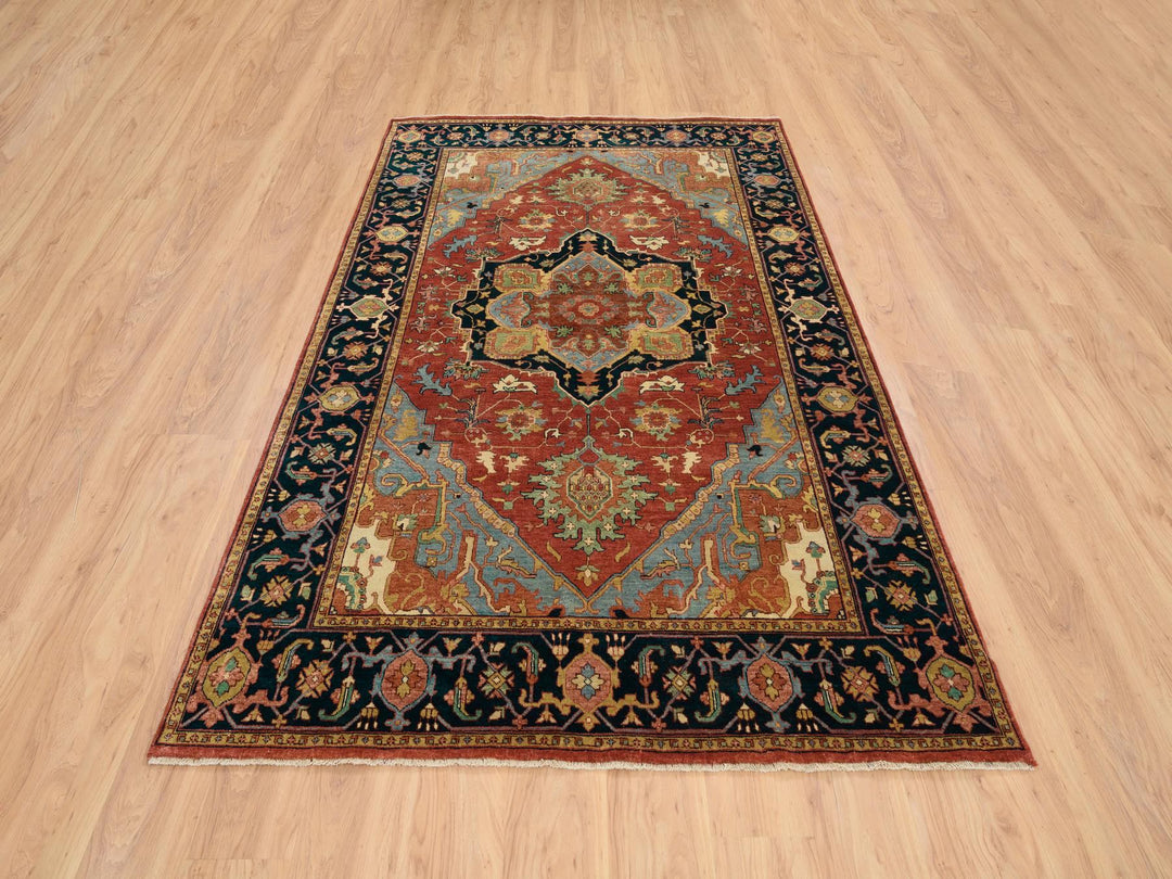 6'0" x 9'1" New Hand Knotted Red Wool Rectangle Oriental Rug - MOA10264954