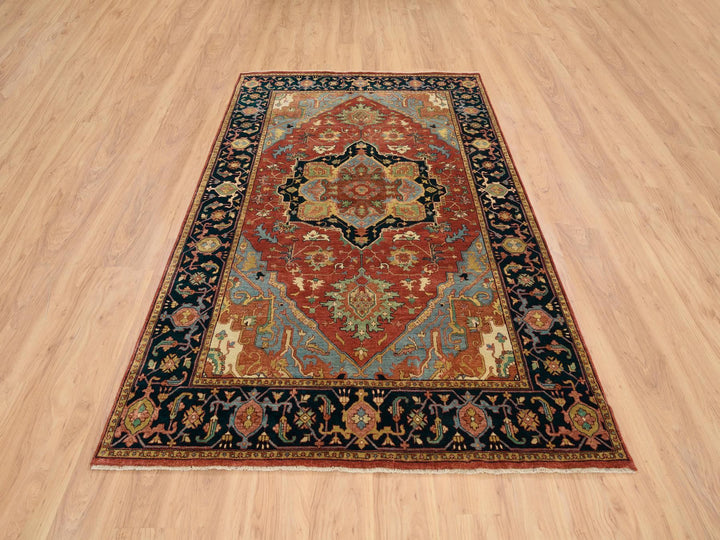 6'0" x 9'1" New Hand Knotted Red Wool Rectangle Oriental Rug - MOA10264954