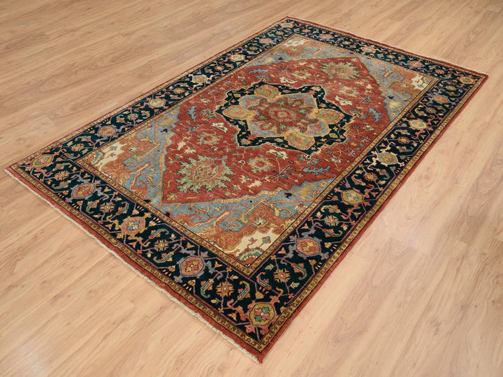 6'0" x 9'1" New Hand Knotted Red Wool Rectangle Oriental Rug - MOA10264954