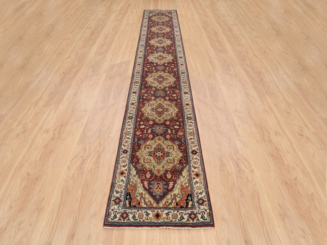 2'7" x 16'0" New Hand Knotted Red Wool Runner Oriental Rug - MOA10264966