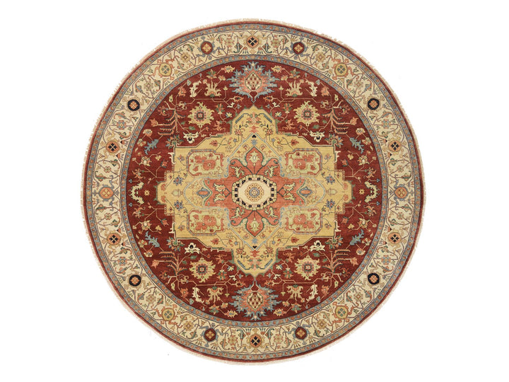 10'0" x 10'0" New Hand Knotted Red Wool Round Oriental Rug - MOA10264974