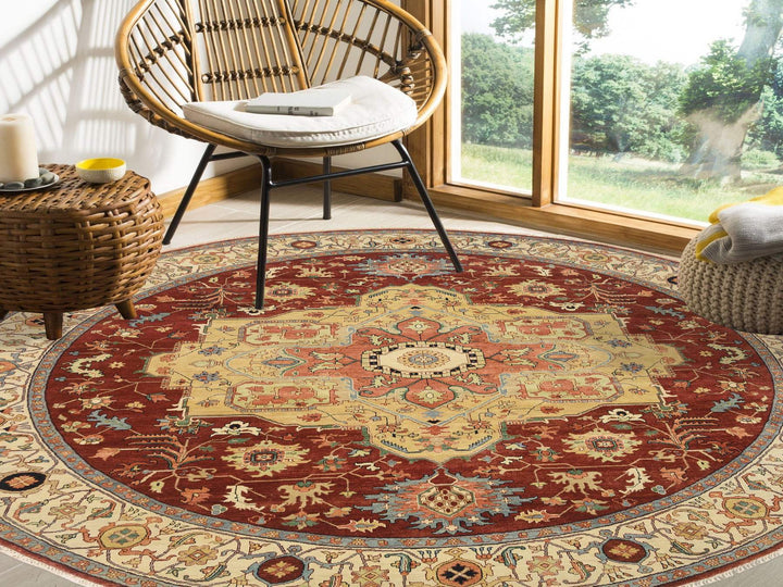 10'0" x 10'0" New Hand Knotted Red Wool Round Oriental Rug - MOA10264974