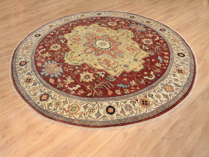 10'0" x 10'0" New Hand Knotted Red Wool Round Oriental Rug - MOA10264974