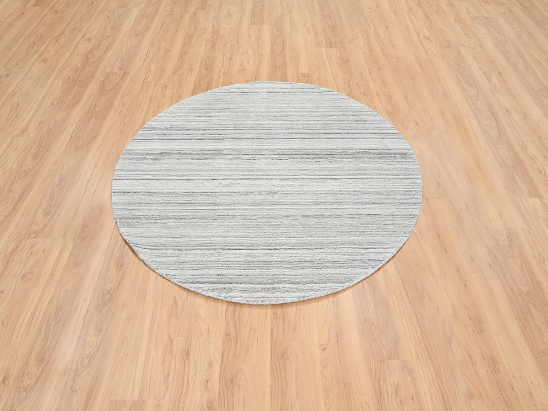 5'10" x 5'10" New Hand Loomed Grey Wool Round Oriental Rug - MOA10264984