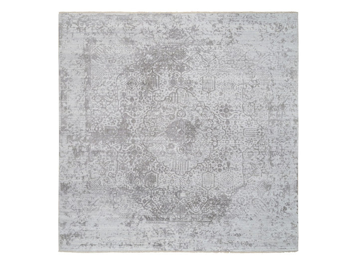 10'0" x 10'0" New Hand Knotted Grey Wool & Silk Square Oriental Rug - MOA10265016