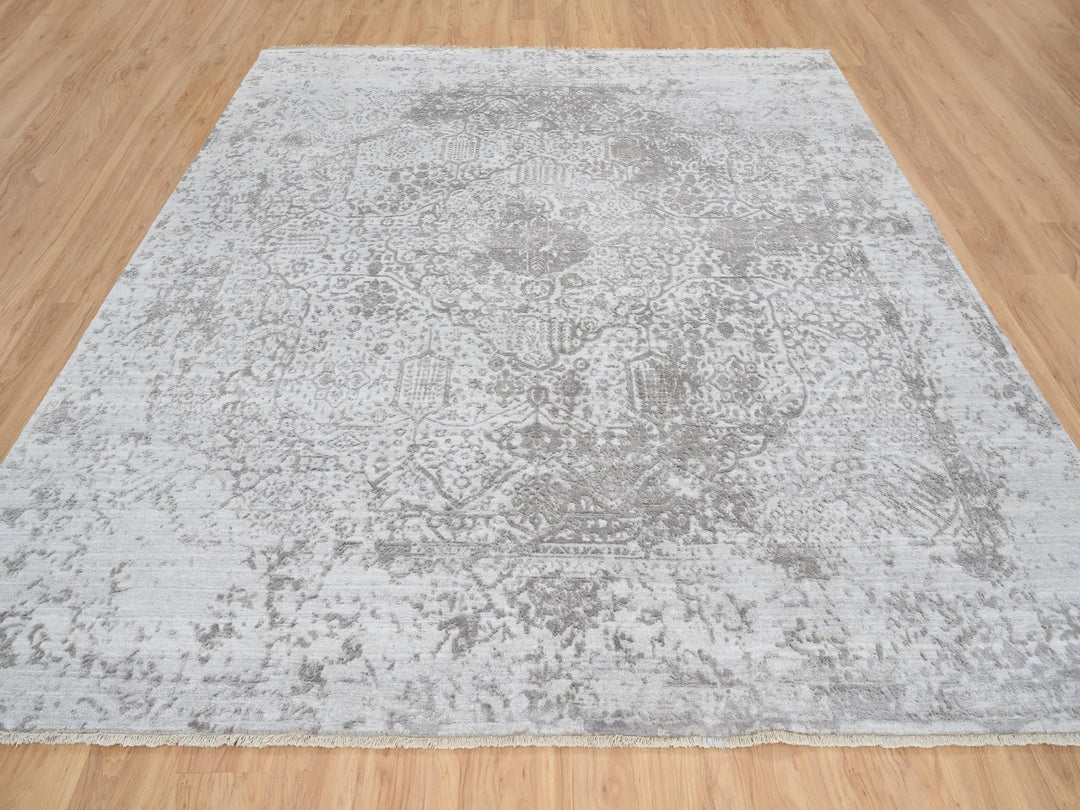 10'0" x 10'0" New Hand Knotted Grey Wool & Silk Square Oriental Rug - MOA10265016