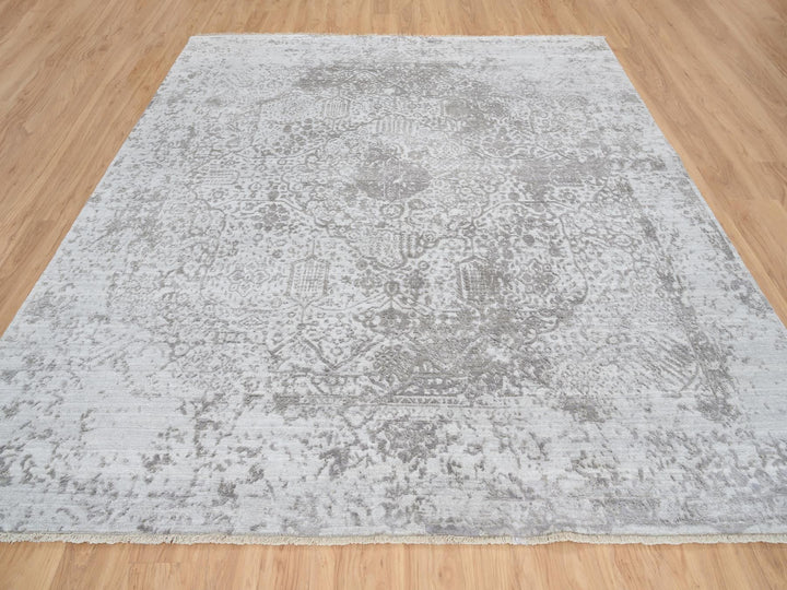 10'0" x 10'0" New Hand Knotted Grey Wool & Silk Square Oriental Rug - MOA10265016