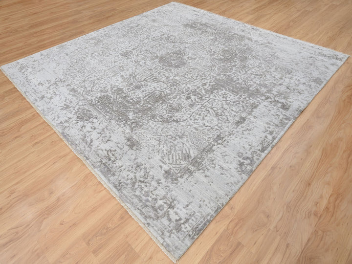 10'0" x 10'0" New Hand Knotted Grey Wool & Silk Square Oriental Rug - MOA10265016