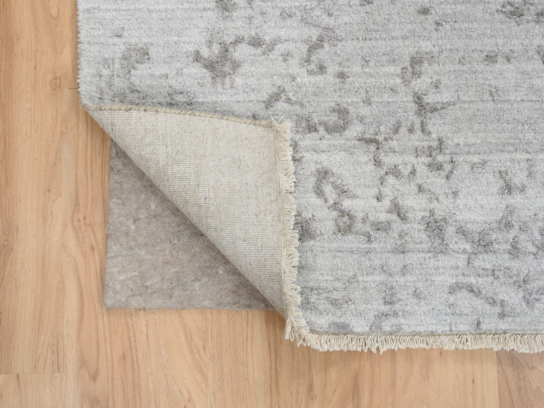 10'0" x 10'0" New Hand Knotted Grey Wool & Silk Square Oriental Rug - MOA10265016