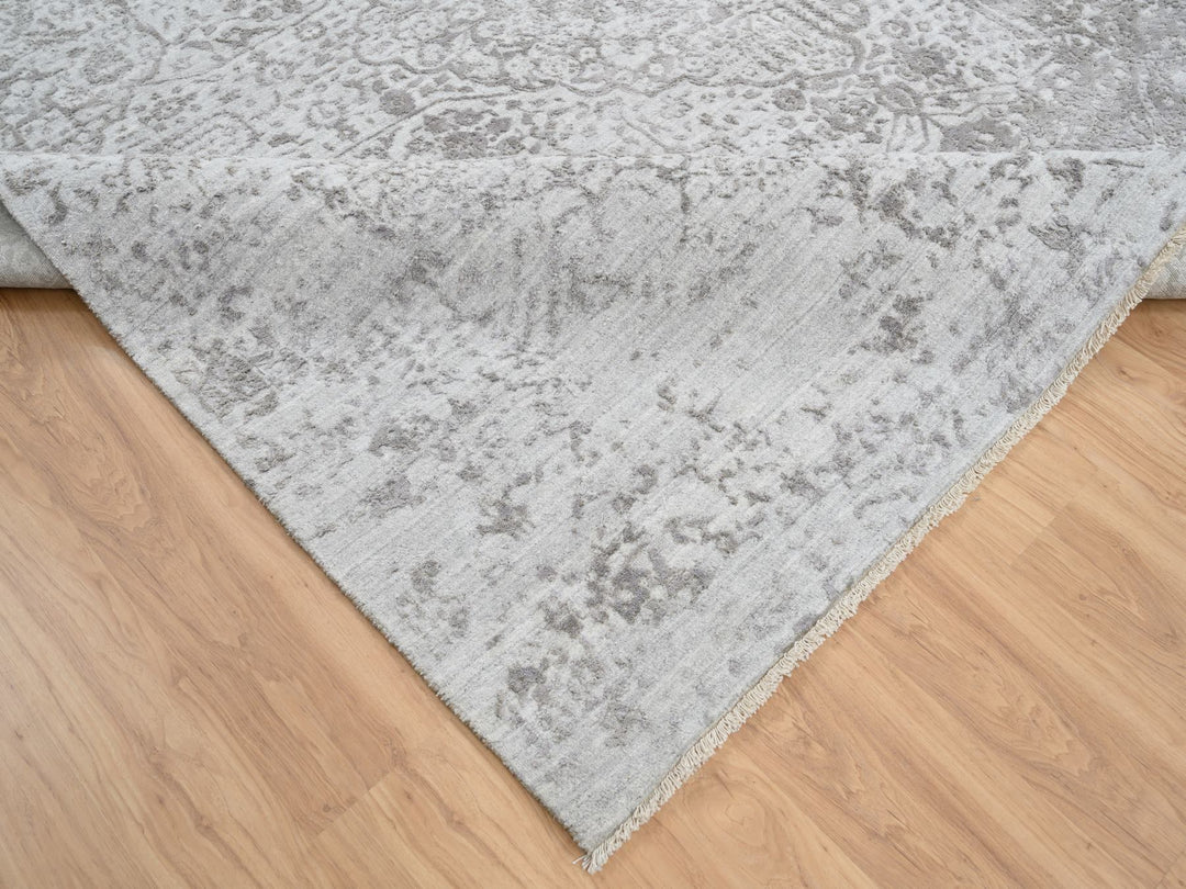 10'0" x 10'0" New Hand Knotted Grey Wool & Silk Square Oriental Rug - MOA10265016