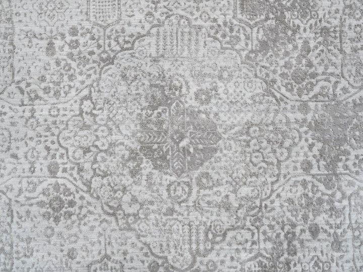 10'0" x 10'0" New Hand Knotted Grey Wool & Silk Square Oriental Rug - MOA10265016