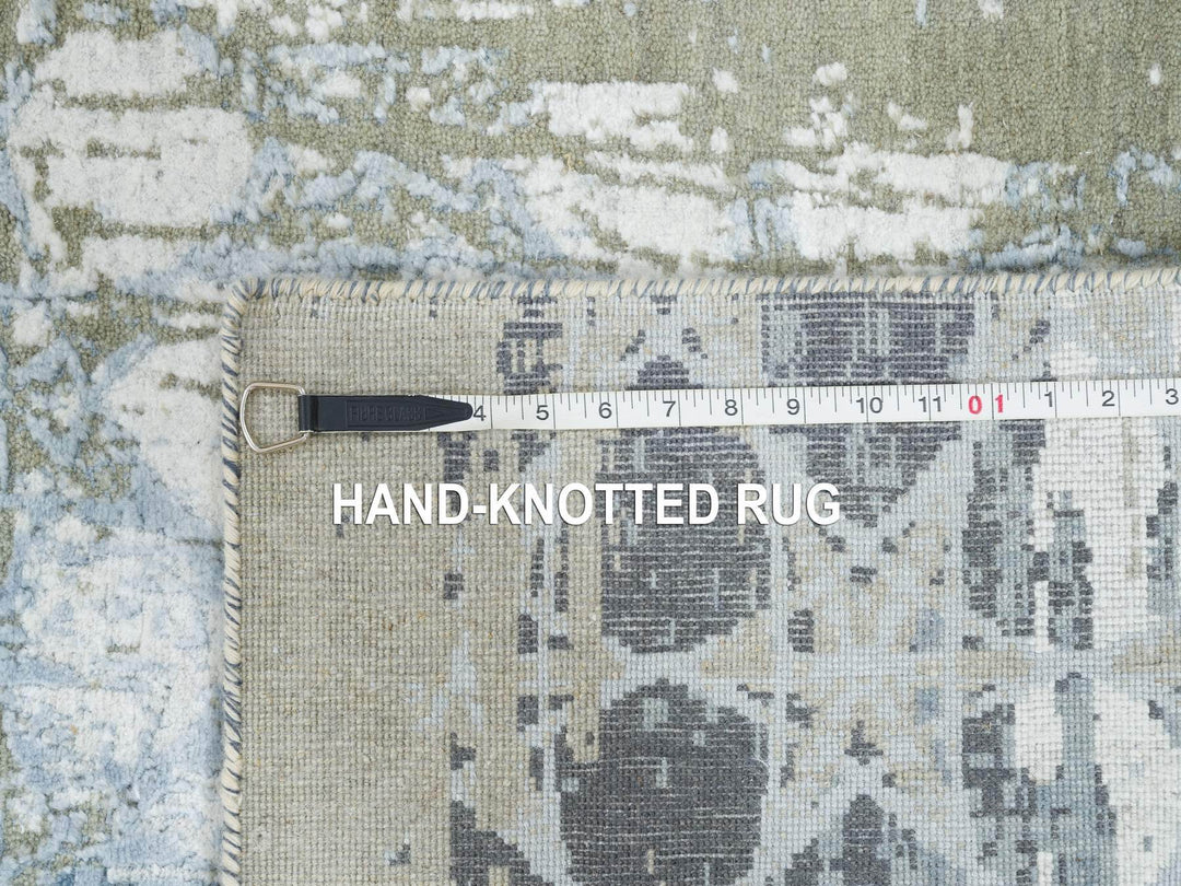 2'6" x 10'1" New Hand Knotted Grey Wool & Silk Runner Oriental Rug - MOA10265018