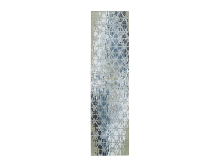 2'6" x 10'0" New Hand Knotted Grey Wool & Silk Runner Oriental Rug - MOA10265019
