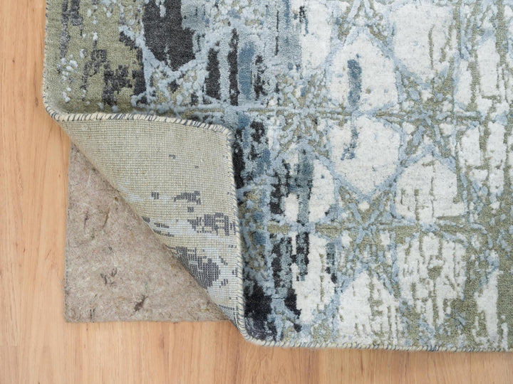 2'6" x 10'0" New Hand Knotted Grey Wool & Silk Runner Oriental Rug - MOA10265019