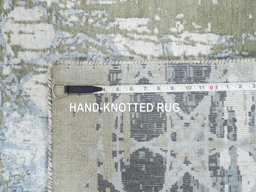2'6" x 10'0" New Hand Knotted Grey Wool & Silk Runner Oriental Rug - MOA10265019