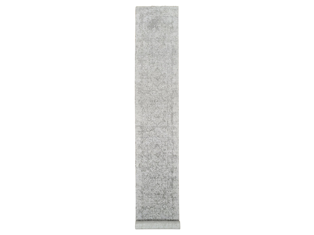 2'7" x 20'0" New Hand Knotted Grey Wool & Silk Runner Oriental Rug - MOA10265021