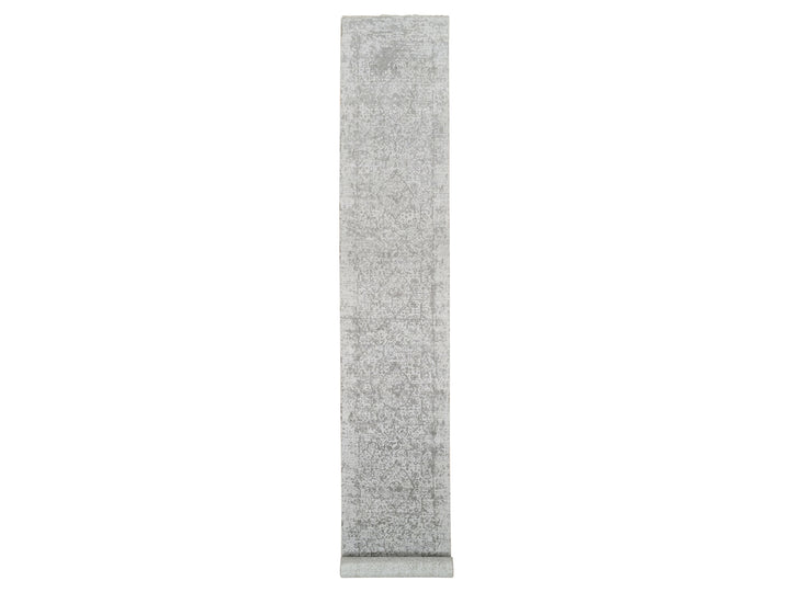 2'7" x 20'0" New Hand Knotted Grey Wool & Silk Runner Oriental Rug - MOA10265021