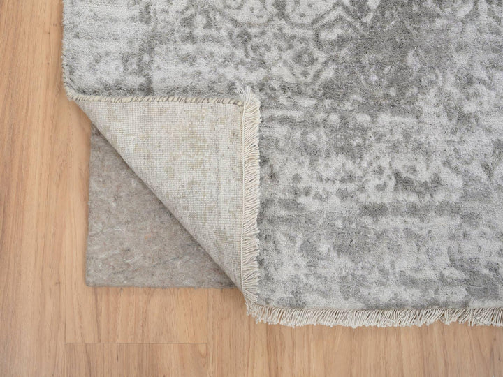 2'7" x 20'0" New Hand Knotted Grey Wool & Silk Runner Oriental Rug - MOA10265021