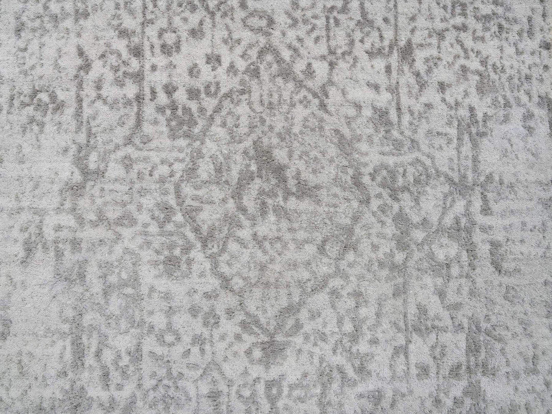 2'7" x 20'0" New Hand Knotted Grey Wool & Silk Runner Oriental Rug - MOA10265021