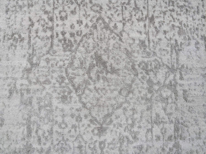 2'7" x 20'0" New Hand Knotted Grey Wool & Silk Runner Oriental Rug - MOA10265021