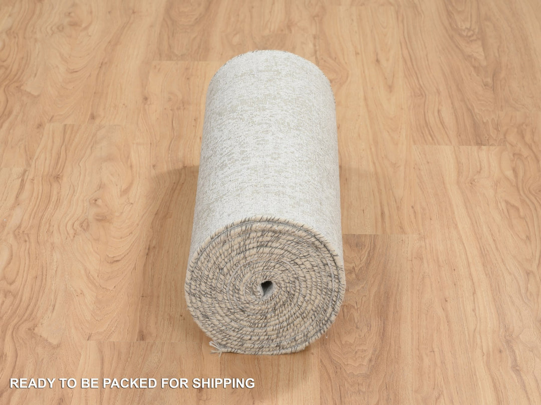2'7" x 20'0" New Hand Knotted Grey Wool & Silk Runner Oriental Rug - MOA10265021