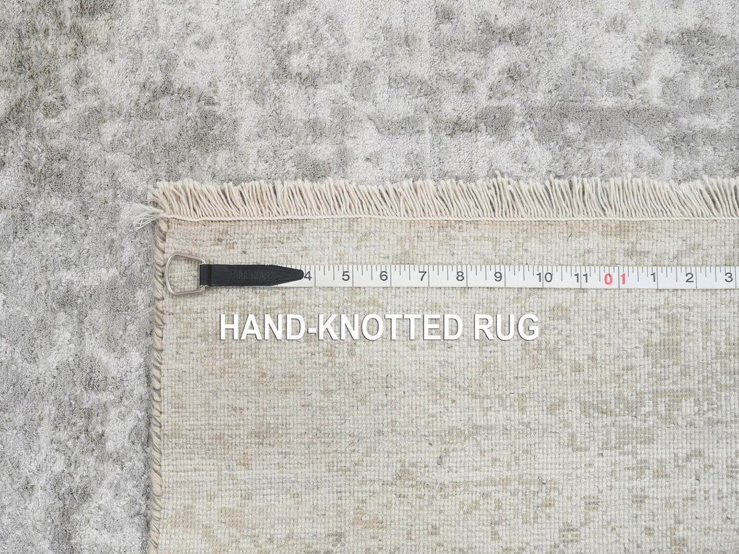 2'7" x 20'0" New Hand Knotted Grey Wool & Silk Runner Oriental Rug - MOA10265021
