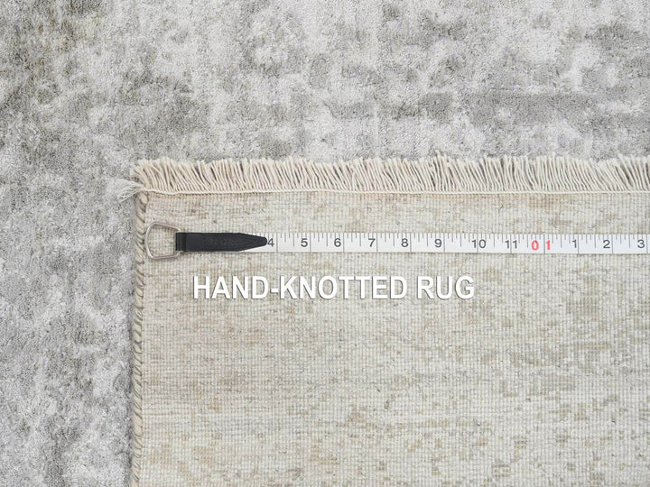 2'7" x 20'0" New Hand Knotted Grey Wool & Silk Runner Oriental Rug - MOA10265021