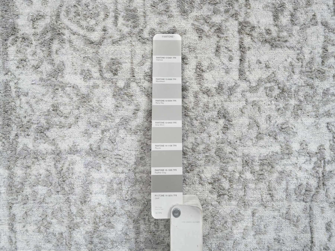 2'7" x 17'7" New Hand Knotted Grey Wool & Silk Runner Oriental Rug - MOA10265022