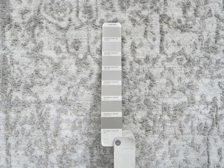 2'7" x 17'7" New Hand Knotted Grey Wool & Silk Runner Oriental Rug - MOA10265022