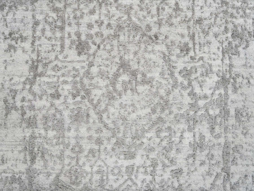 2'7" x 17'7" New Hand Knotted Grey Wool & Silk Runner Oriental Rug - MOA10265022