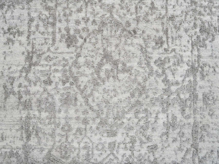 2'7" x 17'7" New Hand Knotted Grey Wool & Silk Runner Oriental Rug - MOA10265022
