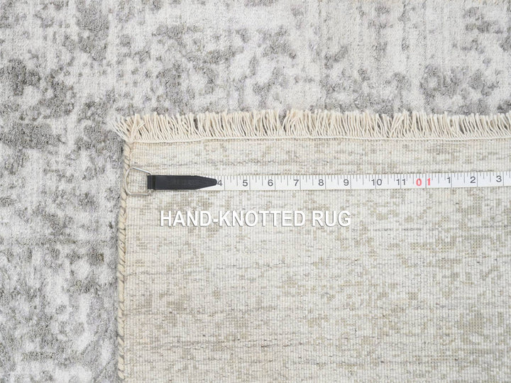 2'7" x 17'7" New Hand Knotted Grey Wool & Silk Runner Oriental Rug - MOA10265022
