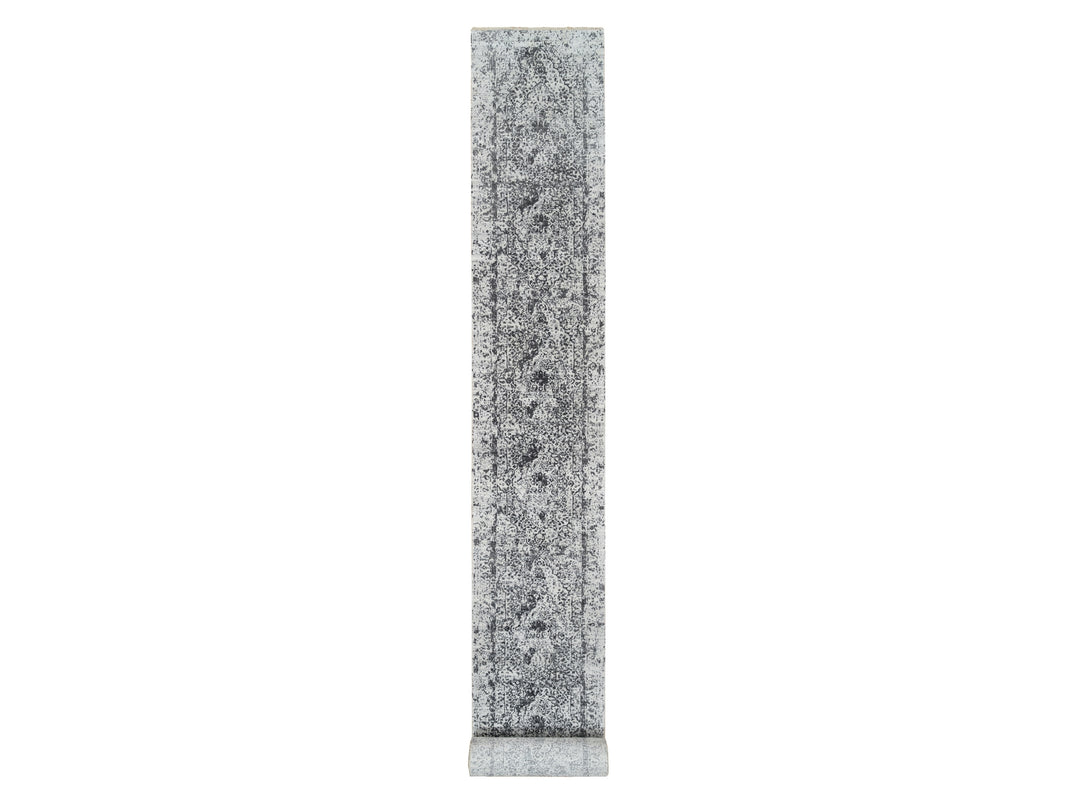 2'7" x 23'9" New Hand Knotted Grey Wool & Silk Runner Oriental Rug - MOA10265023
