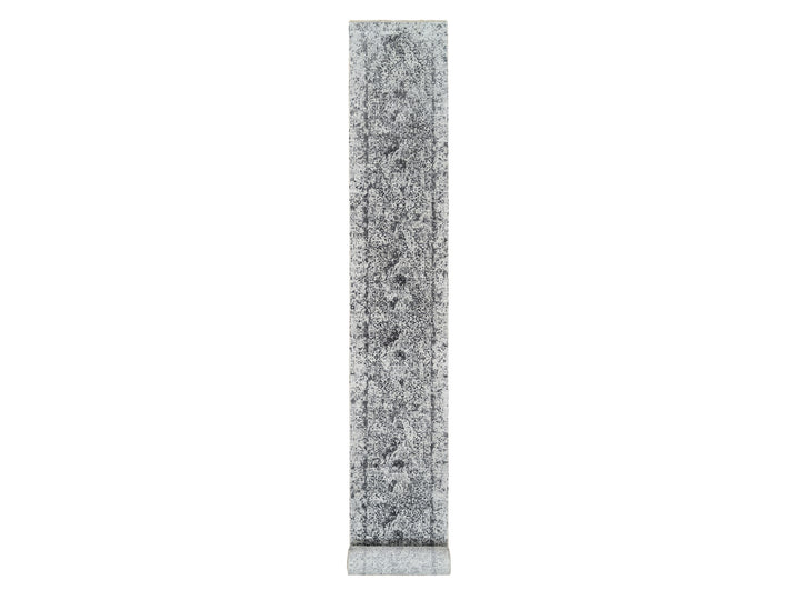 2'7" x 23'9" New Hand Knotted Grey Wool & Silk Runner Oriental Rug - MOA10265023