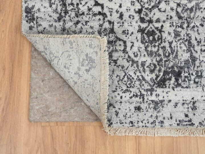 2'7" x 23'9" New Hand Knotted Grey Wool & Silk Runner Oriental Rug - MOA10265023