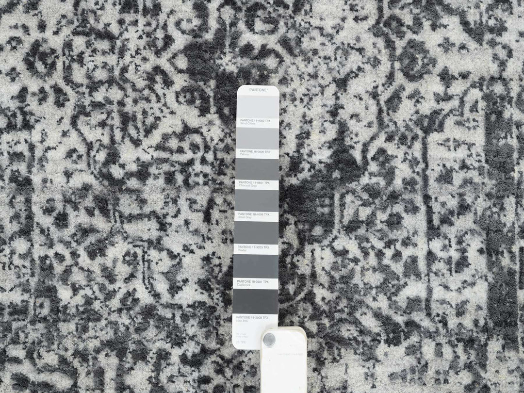 2'7" x 23'9" New Hand Knotted Grey Wool & Silk Runner Oriental Rug - MOA10265023