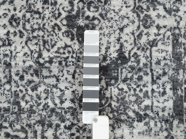 2'7" x 23'9" New Hand Knotted Grey Wool & Silk Runner Oriental Rug - MOA10265023
