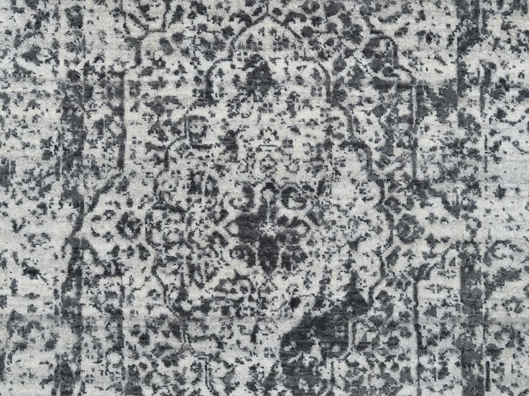 2'7" x 23'9" New Hand Knotted Grey Wool & Silk Runner Oriental Rug - MOA10265023