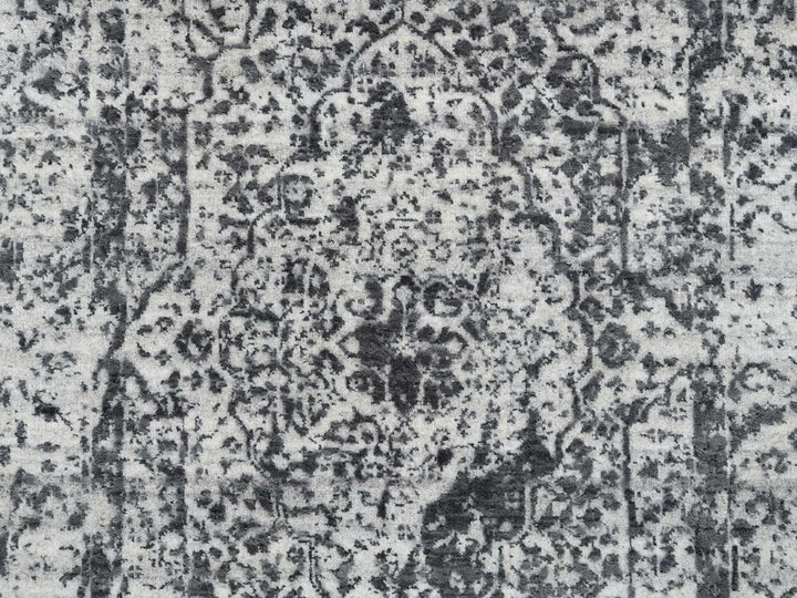 2'7" x 23'9" New Hand Knotted Grey Wool & Silk Runner Oriental Rug - MOA10265023