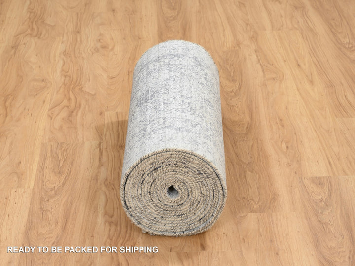 2'7" x 23'9" New Hand Knotted Grey Wool & Silk Runner Oriental Rug - MOA10265023