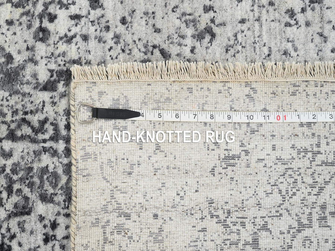 2'7" x 23'9" New Hand Knotted Grey Wool & Silk Runner Oriental Rug - MOA10265023