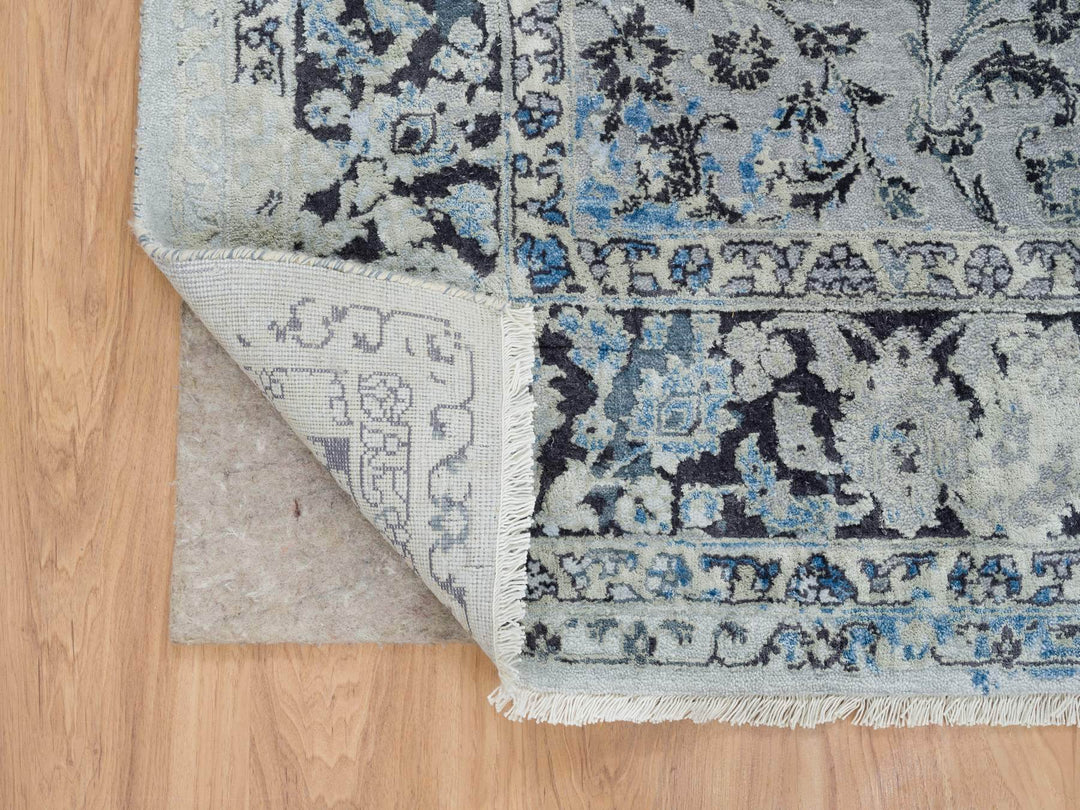 6'0" x 9'0" New Hand Knotted Grey Wool & Silk Rectangle Oriental Rug - MOA10265025