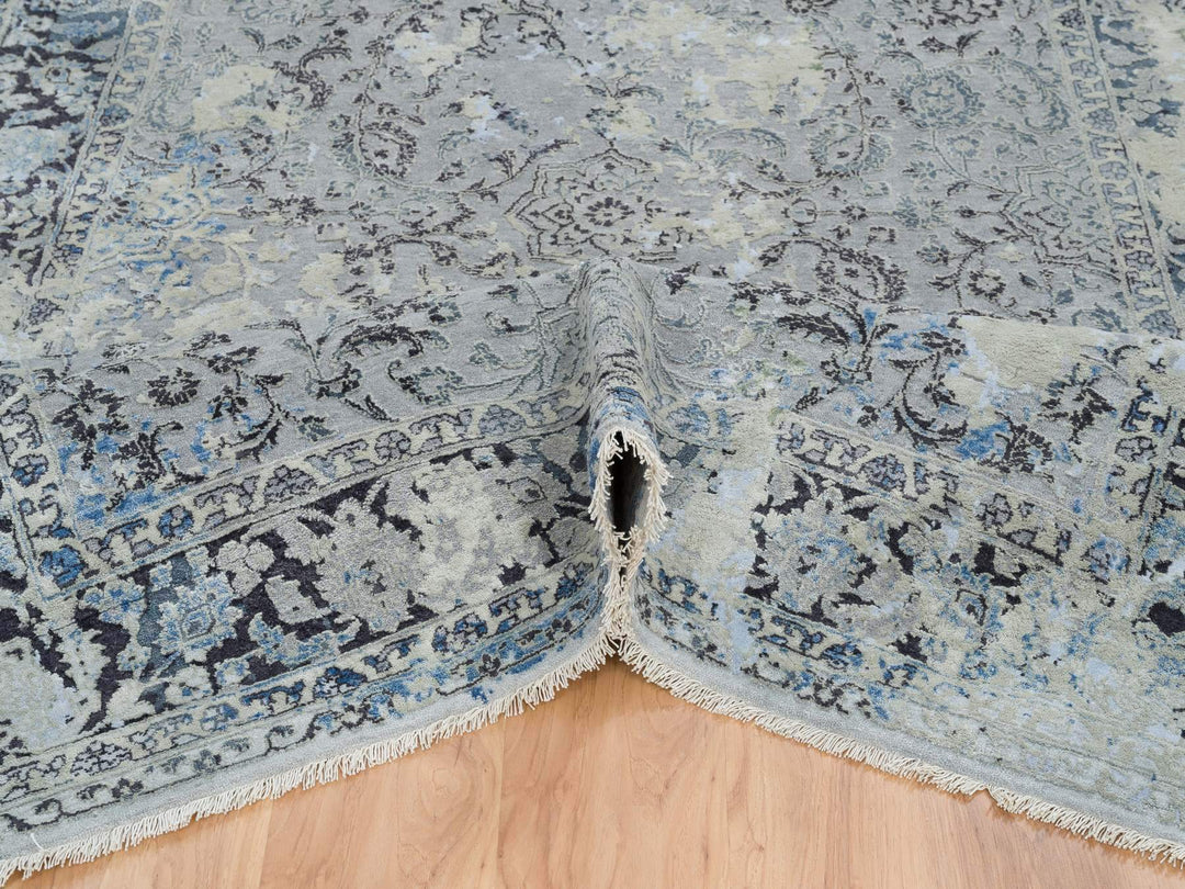 6'0" x 9'0" New Hand Knotted Grey Wool & Silk Rectangle Oriental Rug - MOA10265025