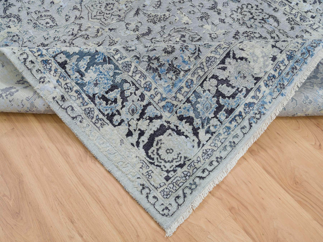 6'0" x 9'0" New Hand Knotted Grey Wool & Silk Rectangle Oriental Rug - MOA10265025