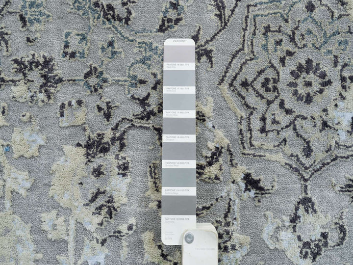6'0" x 9'0" New Hand Knotted Grey Wool & Silk Rectangle Oriental Rug - MOA10265025
