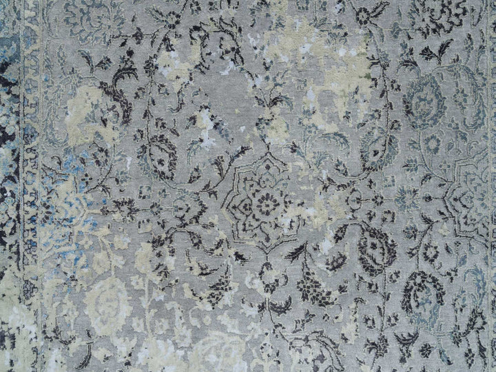 6'0" x 9'0" New Hand Knotted Grey Wool & Silk Rectangle Oriental Rug - MOA10265025