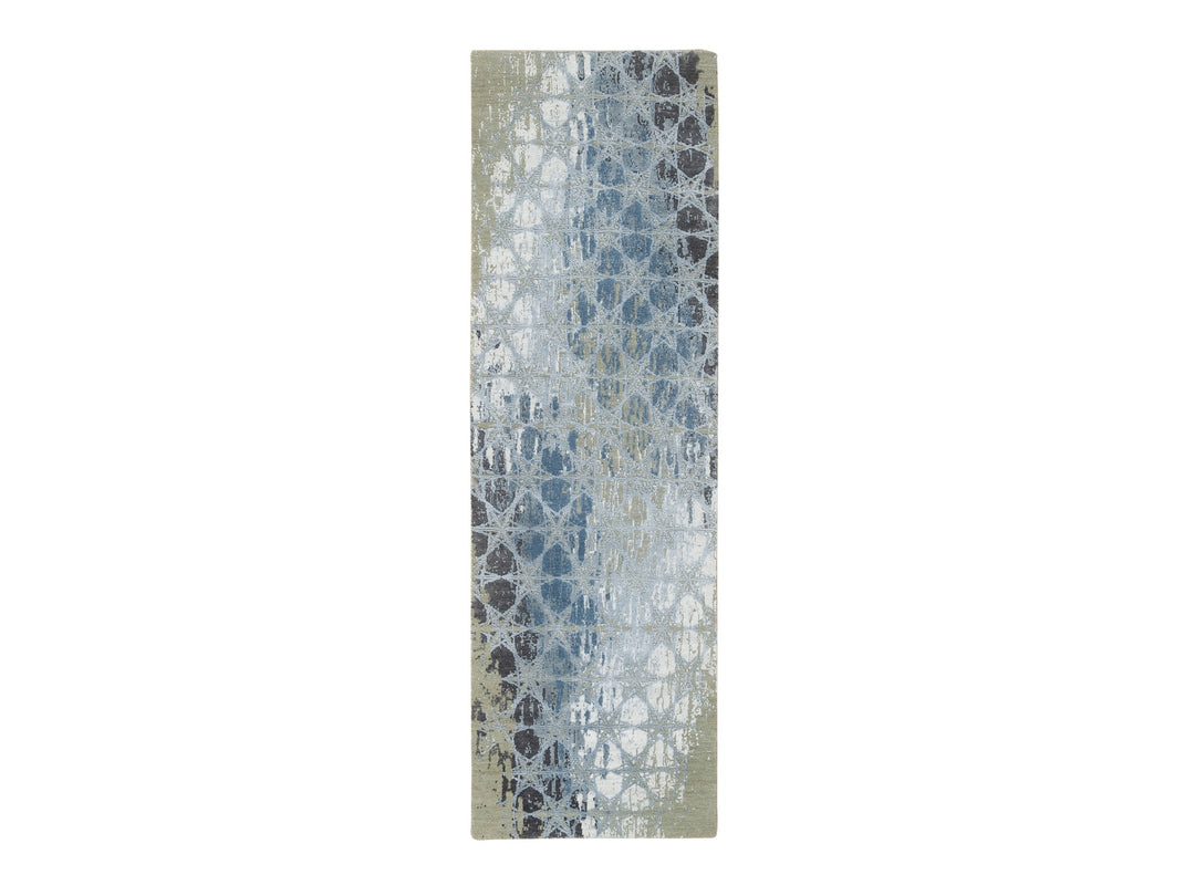 2'6" x 8'3" New Hand Knotted Grey Wool & Silk Runner Oriental Rug - MOA10265027