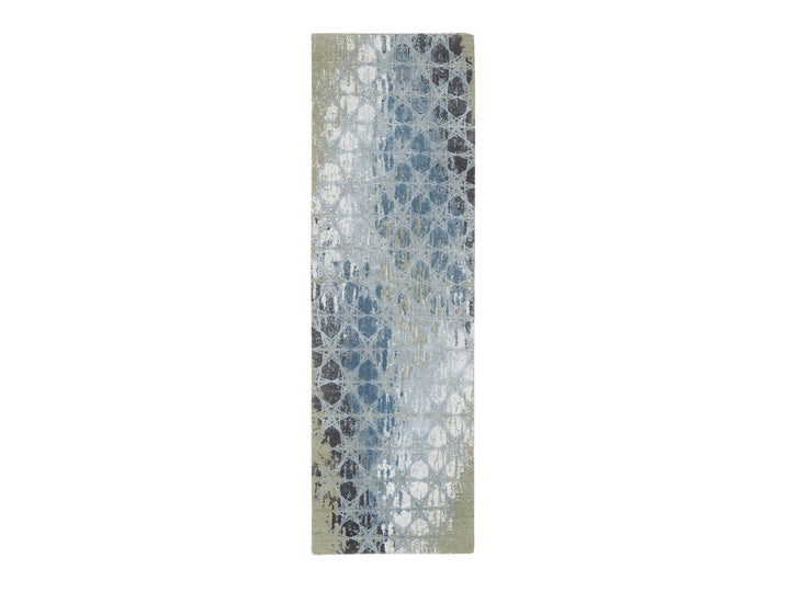 2'6" x 8'3" New Hand Knotted Grey Wool & Silk Runner Oriental Rug - MOA10265027