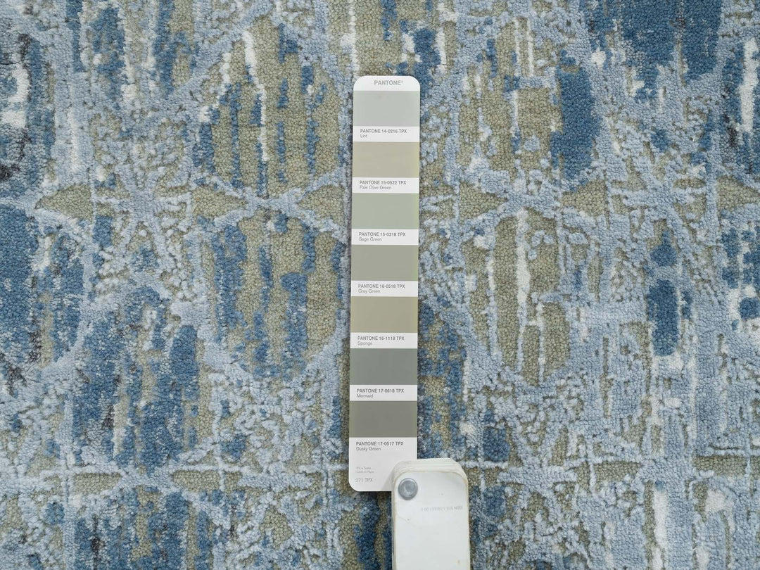 2'6" x 8'3" New Hand Knotted Grey Wool & Silk Runner Oriental Rug - MOA10265027